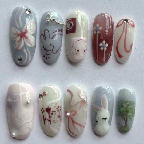 Japanese Manicure, Japan Nail, Bunny Nails, Anime Nails, Nails Set, Nail Stuff, Pretty Gel Nails, Really Cute Nails, Japanese Nails