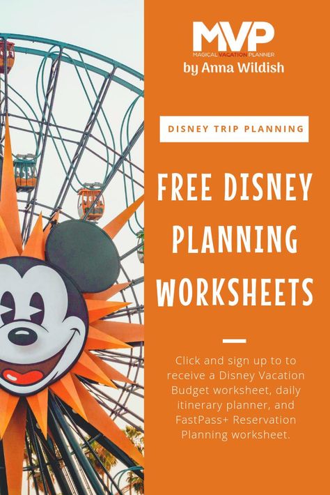 Is your head spinning thinking about how to keep all your Disney vacation logistics straight? These FREE Disney vacation planning worksheets can help! Click to sign up and receive a Disney Vacation Budget worksheet, daily itinerary planner, and FastPass+ Reservation Planning worksheet.  #Disneyland #DisneyWorld #DisneyVacationPlanning Disneyland Budget Worksheet, Disneyland Vacation Planning, Vacation Budget, Planning Worksheet, Budget Worksheet, Disney On A Budget, Family Vacation Planning, Happy Vacation, Disney World Hotels