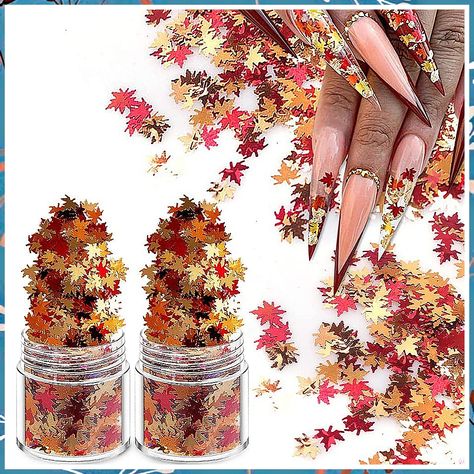 Holographic Glitters Fall Maple Leaf Shaped Nail Art Sequins Flakes 2 Pot, 3D Meteillc Red Yellow Orange Mixed DIY Design Confetti for Decoration Holographic Glitter Nails, Fall Nail Art Designs, Manicure Kit, Winter Nail Art, Fall Nail Art, Acrylic Nail Art, Holographic Nails, Autumn Nails, Fall Nail