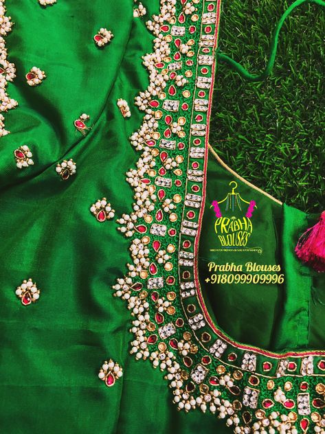 Parrot Green Maggam Work Blouse, Parrot Green Blouse Aari Work Designs, Parrot Green Blouse Design, Green Blouse Designs, Patch Work Blouse Designs, Mirror Work Blouse Design, Latest Bridal Blouse Designs, Blouse Designs Catalogue, Maggam Work Designs