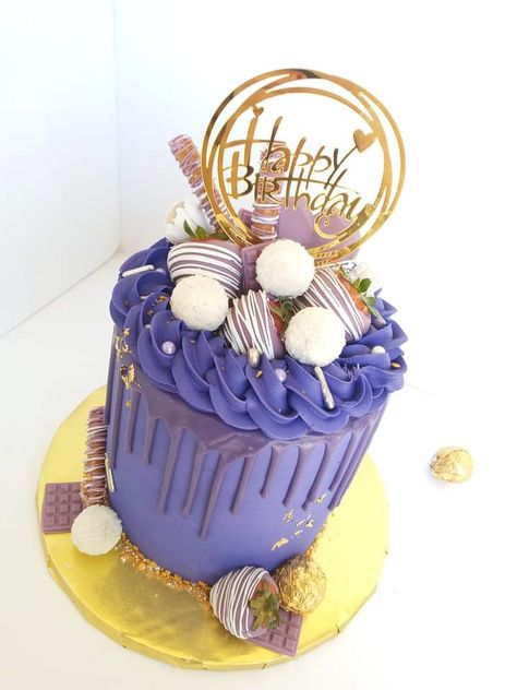 Purple drip cake, women's birthday, drip cake, purple and gold Black Gold And Purple Cake, Purple Birthday Cake For Women Elegant, Purple 70th Birthday Cake, Purple 16th Birthday Cake, Black And Purple Birthday Cake, Purple Birthday Cake For Women, Purple Birthday Party Ideas For Women, Purple And Gold Birthday Cake, Purple And Yellow Cake