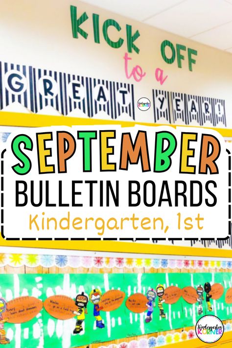 Check out the best September bulletin board ideas for kindergarten and 1st grade! Each bulletin board comes with a fun writing craft and bulletin board letters, so you can create amazing bulletin boards during fall/autumn! September Bulletin Board Ideas Kindergarten, Fall Kindergarten Bulletin Board Ideas, Bulletin Board For September, 1st Grade Fall Bulletin Board Ideas, September School Bulletin Boards, Bulletin Board Ideas For September, Bulletin Board Ideas September, Open House Bulletin Board Ideas, Apple Bulletin Board Ideas Preschool