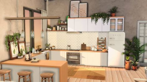 Apartment Kitchen Sims 4, Sims 4 Small Kitchen Ideas, Sims 4 Boho Apartment, Sims 4 Studio Apartment, Sims Apartment Ideas, Sims 4 Kitchen Ideas No Cc, Sims Kitchen Ideas, Sims4 Kitchen, Sims Kitchen