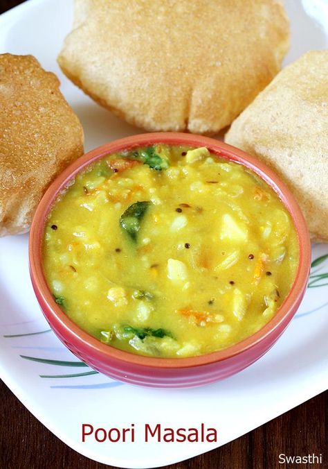 Poori masala recipe - Simple, quick and delicious South Indian style poori curry to accompany puri. It is served for breakfast or a meal with some chutney. Aloo Puri Potato Curry, Poori Masala Recipe, Puri Bhaji Recipe, Puri Curry Recipe, Poori Bhaji, Puri Bhaji, Poori Masala, Aloo Curry, South Indian Breakfast Recipes