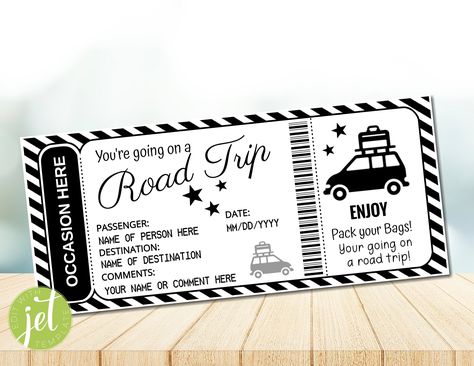 Trip Reveal Ideas Surprise, Surprise Trip Reveal Ideas, Surprise Trip Reveal, Christmas Gift Certificate Template, Printable Road, Christmas Gift Certificate, Valentine Printables, Car Trip, Id Card Template