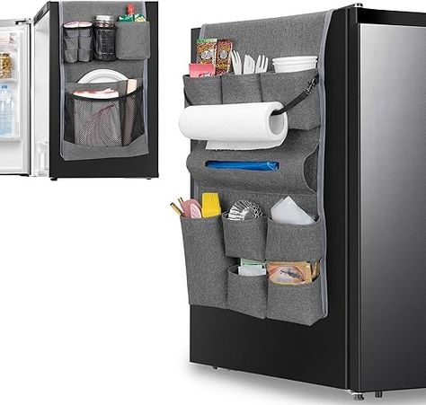 Amazon.com - Rexmica Mini Fridge Organizer, Fridge Dust Cover with 14 Pockets for Most Household Refrigerators, Hanging Mini Fridge Caddy Organizer Storage Bag for Dorm, Office, Kitchen, Home, School, Gray Organizer Fridge, Small Space Hacks, Fridge Organizer, Dorm Kitchen, College Room Decor, Dorm Sweet Dorm, Fridge Organisers, Caddy Organizer, Fridge Storage