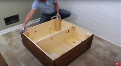 Diy Square Coffee Table With Storage, Storage Coffee Table Diy, Diy Square Coffee Table, Diy Coffee Table With Storage, Square Farmhouse Coffee Table, Diy Storage Coffee Table, Rustic Square Coffee Table, Square Coffee Table With Storage, Homemade Coffee Tables