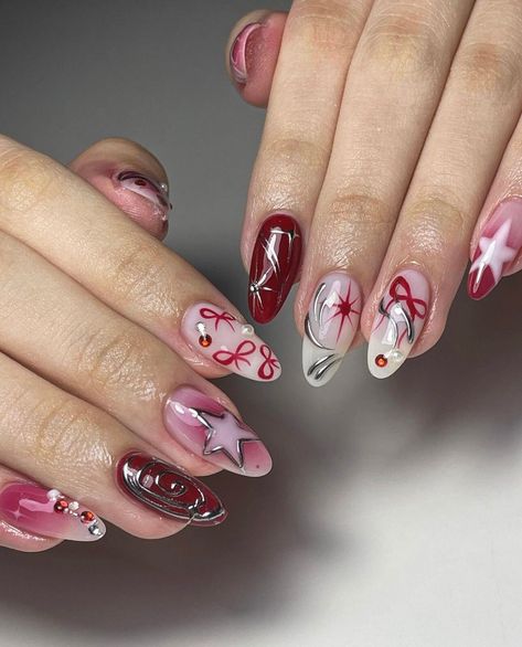 Beautiful airbrush with chrome accents❣️ (shape: almond) Candy Nails Designs, Animal Geometric, Short Fake Nails, Nails 3d, Nagel Tips, Color Nails, Nail Length, Stick On Nails, Funky Nails