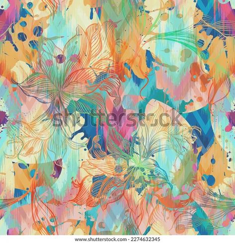 Geometric Style Seamless Pattern Allover Multi Stock Illustration 2274632345 | Shutterstock Watercolor Pattern Design, Watercolor Patterns, Fabric Print Design, Ajrakh Prints, Textile Prints Design, Elegant Watercolor, Floral Texture, Print Design Pattern, Textile Pattern Design