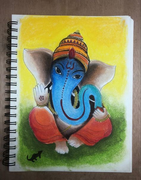 Ganesha / ganpati / oil pastel / easy drawing/ kids drawing/ step by step Ganesha Oil Pastel Drawings, Ganesha Drawing For Kids, Ganpati Drawing Easy, Ganesha Drawing Easy, Bappa Drawing, Lord Painting, Ganpati Drawing, Make Step By Step, Three Paintings