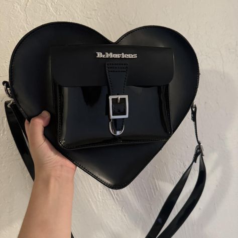 Dr marten black leather heart purse/backpack - Depop Doc Martens Heart, Heart Purse, Heart Shaped Bag, Leather Heart, Purse Backpack, Dr Martens Black, Doc Martens, Backpack Purse, Dr. Martens