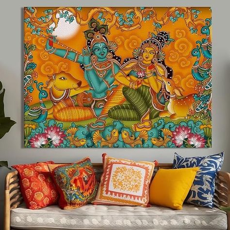 Indian Ethnic Kerala Mural Framed #socialmediamarketing #digitalmarketing #onlinesale #getcashbackindia #discountshopping #amazon #todaysdeal #flashsale #share #instadaily #india #path #comment #followers #digitalmarketing #support #socialmedia #reels #marketing #fashion #life #foryou #viralpost #exploremore #likesforlike #insta #followforfollowback Canvas Painting For Home Decor, Painting For Home Decor, December Crafts, Kerala Mural Painting, Plane Design, Hang Art, Day Lilies, Painting For Home, Wooden Bars