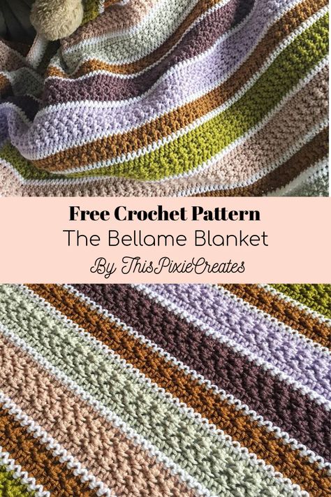 This blanket is designed to be a baby blanket, but instructions are provided to customize the length and width of your blanket. You can easily make this into a throw, twin, queen, or king sized blanket. This blanket is colourful - it uses 7 colors and about 3/4 of each skein - so this would be a great project to help you use up some of your yarn stash. Texture is created by crossing stitches and alternating between rows of single crochet and half double crochet. I hope you enjoy making it! Knitting Things, Crocheted Blanket, Knitting Baby, Crochet Blanket Designs, Crochet Blanket Afghan, Haken Baby, Manta Crochet, Crochet Patterns Free Blanket, Blanket Knitting