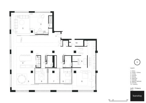 Tribeca Loft / Fearon Hay Architects Loft Floor Plan, Loft Warehouse, Loft Floor Plans, Manhattan Loft, Loft Plan, Tribeca Loft, Lodge House, Cabin Loft, Luxury Plan