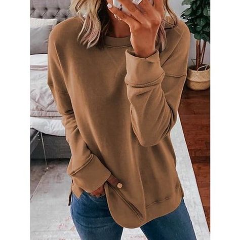 2bd7f907b7f5b6bbd91822c0c7b835f6desc54340924ri Simple Sweatshirt, Oversize Pullover, Loose Hoodie, Winter Mode, Loose Pullover, Sweat Hoodie, Hem Design, Solid Clothes, Pullover Designs