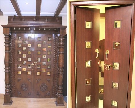 Puja Door, Doorbell Design, Pooja Room Door, Pooja Room Designs, Pooja Door Design, Trendy Door, Temple Design For Home, Pooja Room Door Design, Door Glass Design