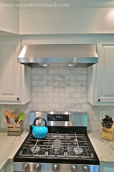 replacing microwave with range hood | Replace a built in microwave with a stylish range hood. Budget Kitchen Makeover, Budget Kitchen Remodel, Kitchen Diy Makeover, Budget Kitchen, Diy Kitchen Remodel, Range Microwave, Kitchen Trends, Range Hoods, Kitchen Redo