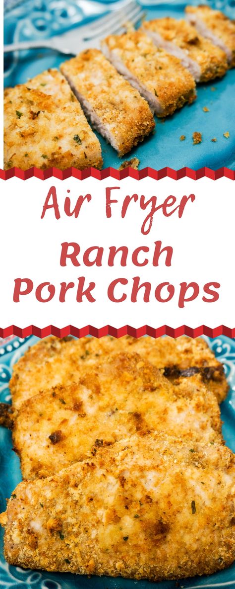 Air Fryer Pork Chops are deliciously breaded and perfectly cooked in under 20 minutes. Delight your taste buds with Ranch flavor or use your favorite flavor combination. | Air Fryer Pork Chops | Air Fryer Ranch Pork Chops | Air Fryer Breaded Pork Chops | Breaded Pork Chops in the Air Fryer | Ranch Pork Chops in the Air Fryer | Crispy Pork Chops | Perfect Pork Chops Air Fryer | #AirFryer #PorkChops #Pork #Ranch Air Fryer Pork, Ranch Pork Chops, Air Fryer Pork Chops, Air Fryer Oven Recipes, Air Fry Recipes, Air Fryer Recipes Chicken, Air Fryer Dinner Recipes, Air Fryer Recipes Easy, Air Fryer Recipes Healthy