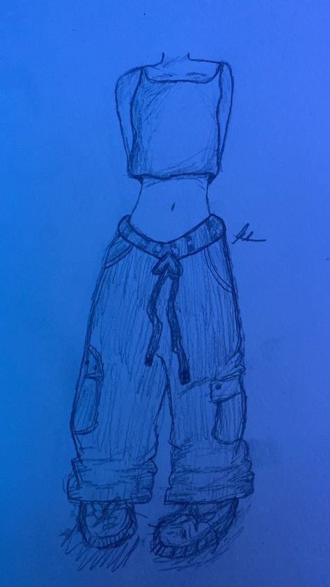 Sketch Y2k, Y2k Baggy Cargo Pants, Pants Drawing, Baggy Cargo Pants, Perspective Drawing, Doodle Art Designs, Girl Sketch, Y2k Baggy, Character Sketch