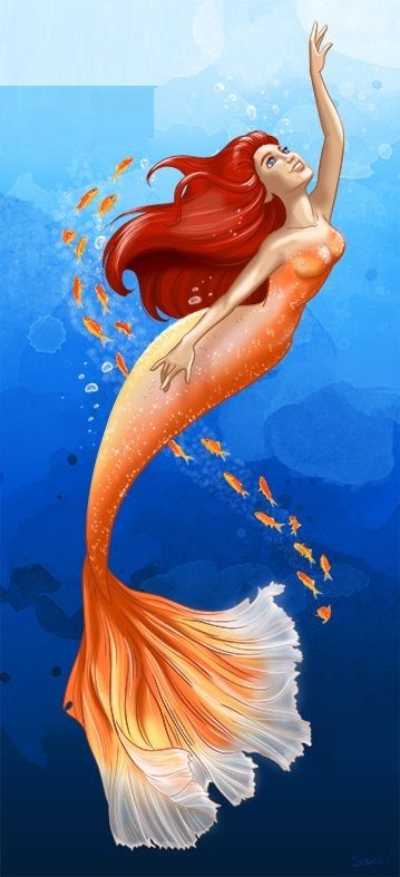 Mermaid Reaching Up, Goldfish Mermaid, Drawing Mermaid, Mermaid Cartoon, Mermaid Images, Pretty Mermaids, Mermaid Artwork, Siren Mermaid, Mermaid Room