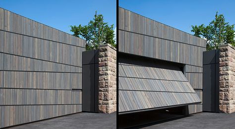 garagentor - alexander brenner Hidden Garage, Cladding Ideas, Vista House, External Cladding, Container Ideas, Garage Door Design, Stuttgart Germany, Survival Shelter, Casa Exterior