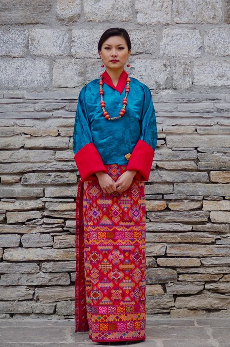 From the sublime wearabout -Bhutanese street style. Bhutan Clothing, Bhutanese Dress, Bhutanese Clothing, Thunder Dragon, Clothing Jewelry, National Dress, Folk Dresses, Traditional Clothes, Womens Clothes