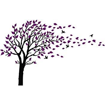 Tree Blowing In The Wind, Tree With Birds Tattoo, Wind Tree, Wind Drawing, Wall Stickers Nursery, Tree Wall Decals, Branch Drawing, Branch Art, Tree Stencil