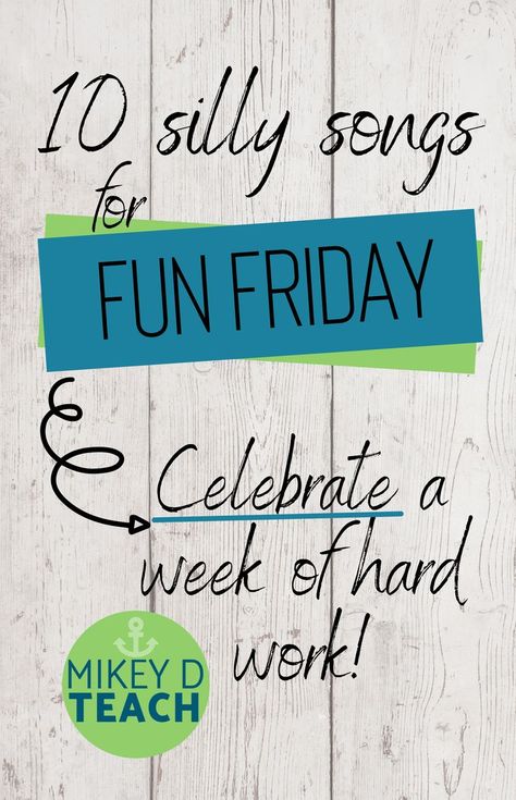 Looking for fun Friday activities for your kids?One of the ways I build relationships in my classroom and celebrate a week of hard work, successes, triumphs, and wins is to have FUN FRIYAY! I know it takes time to search and find appropriate videos for your students, so I did it for you! Check out this blog post for 10 fun, silly, videos for kids on youtube! Go to MikeyDTeach.com for more upper elementary resources! Friday Activities For Kids, Fun Friday Activities For Kids, Fun Friday Activities, Friday Activities, Silly Songs, Fun Friday, Fun Videos, Upper Elementary Resources, Youtube Playlist