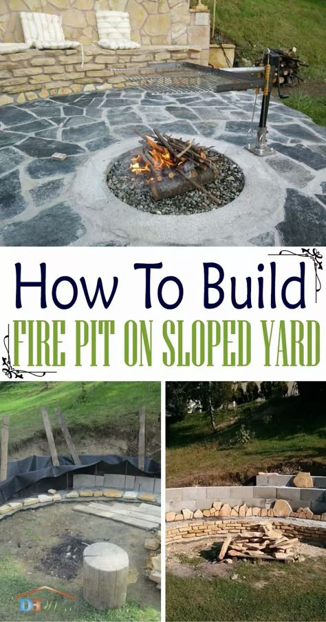 How To Build a Fire Pit On Sloped Yard ( With Instructions ) | Decor Home Ideas Fire Pit On A Slope, Build A Fire Pit, Make A Fire Pit, Steel Decor, Outdoor Fire Pit Area, Tree Road, How To Build A Fire Pit, Outside Fire Pits, Fireplace Outdoor