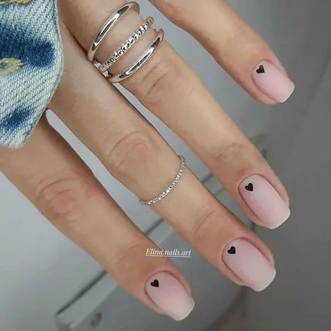 50+ Trendy Valentine's Day Nails For 2022 | Simple Gel Nails, Minimal Nails, Cute Gel Nails, Black Nail, Neutral Nails, Heart Nails, Pretty Acrylic Nails, Chic Nails, Short Acrylic Nails