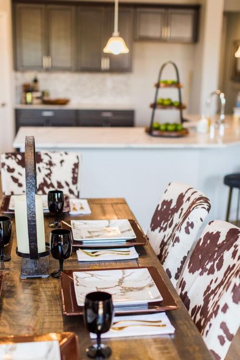 Dining Table With Cow Print Chairs, Cowhide Chairs Dining Room, Cowhide Kitchen Table, Cowhide Under Dining Table, Cow Print Chairs Dining Room, Cowhide Dining Chairs, Cowhide Kitchen Chairs, Western Dinning Room Table, Cow Hide Dining Chairs