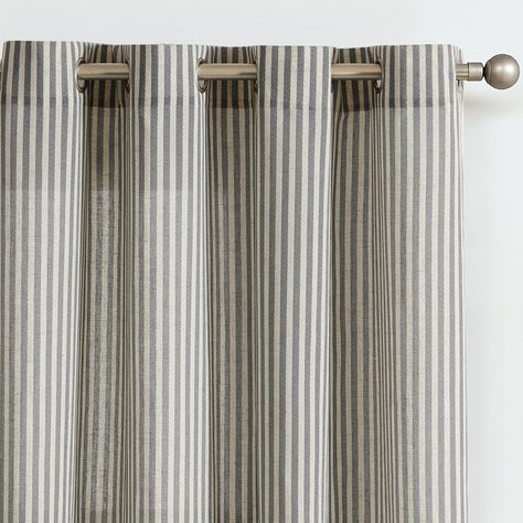 Pinstripe Curtains, Ticking Stripe Curtains, Pattern Curtains, Pinstripe Pattern, Window Curtain Rods, Striped Curtains, Bedroom Farmhouse, Farmhouse Curtains, Curtain Texture