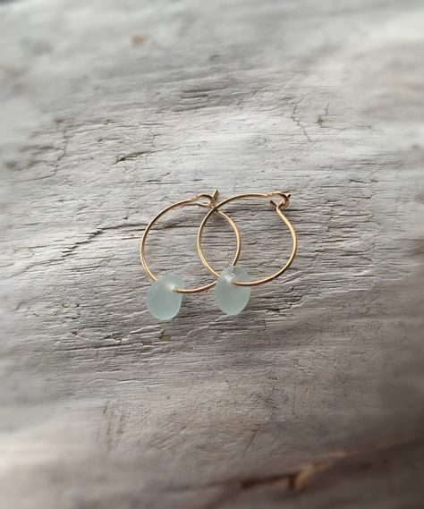 Sea Glass Earrings, Small Gold Hoop Earrings with Light Blue Sea Glass, Ocean Earrings, Beach Earrings, Christmas Gift by BarefootandBraids on Etsy Seaglass Jewellery, Sea Glass Art Diy, Natural Edges, Ocean Earrings, Seaglass Jewelry, Ocean Gifts, Secret Sister, Small Gold Hoop Earrings, Earrings Beach