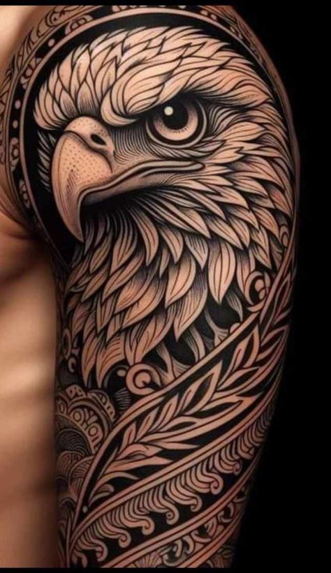 Eagle Tattoo Sleeve, Eagle Arm Tattoo, Candy Skull Tattoo For Men, Eagle Tattoo Men, Shoulder Piece Tattoo, Depay Memphis, Eagle Shoulder Tattoo, Black Crow Tattoos, Eagle Tattoo Design