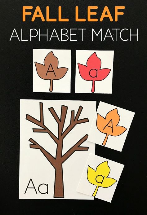 FREE Fall Leaf Alphabet Letters Printable is a fun, low prep alphabet match activity to help preschool, prek, kindergarten age practice uppercase lowercase matching.  (alphabet match game, homeschool, fall centers) Preschool Alphabet Matching Printables, Tree Language Activities Preschool, Fall Letter Recognition Preschool, Leaf Patterns Preschool, Fall Language Arts Activities Preschool, Leaf Circle Time Activities, Leaf Hunt Activities, Preschool Leaves, Fall Alphabet