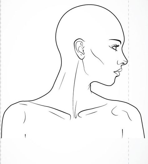 Head in profile. Body Template For Tattoos, Face Fashion Illustration, Neck Outline, Poses Drawings, Outline Ideas, Illustration Poses, Illustration Face, Silhouette Mode, Fashion Illustration Face