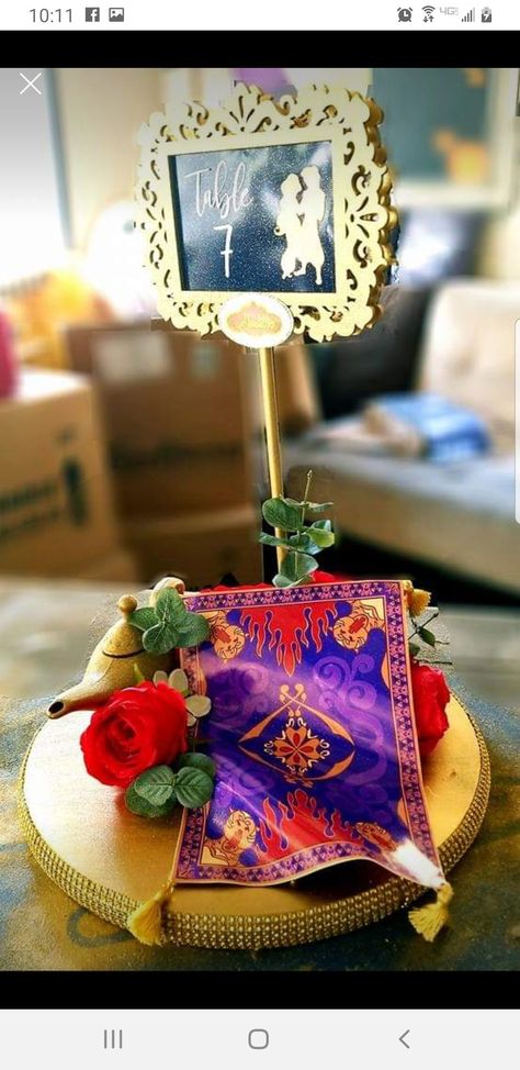 Fairytale Theme Centerpieces, Disney Themed Quinceanera, Disney Princess Wedding Theme, Disney Centerpieces Wedding, Wedding Cricut Projects, Disney Wedding Dress, Disney Centerpieces, Aladdin Wedding, Disney Wedding Centerpieces