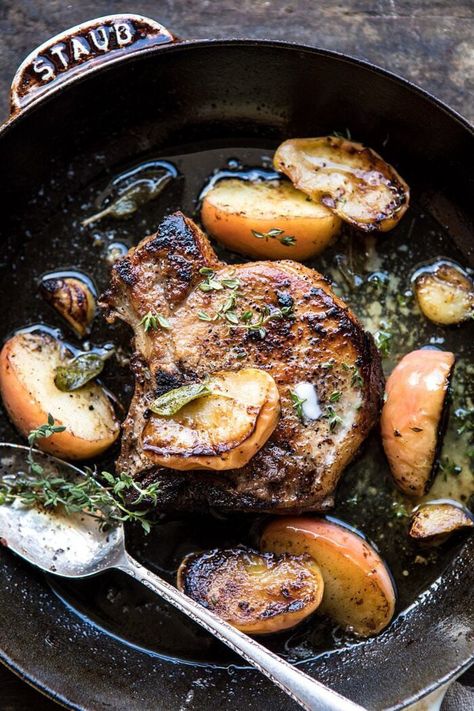 Apple Butter and Sage Pork Chops | halfbakedharvest.com #porkchops #apples #fall #autumn #easyrecipes #healthy #skilletrecipe Sage Pork Chops, Cooking Carrots, Pan Seared Pork Chops, Half Baked Harvest Recipes, Seared Pork Chops, Meat And Potatoes, Apple Pork, Apple Pork Chops, Harvest Recipes