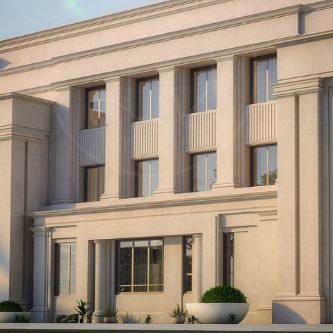 Classic Hotel Design Exterior, Neo Classic Facade Design, Classical Residence Elevation, Acp Exterior Design Commercial, Hotel Elevation Exterior, New Classic Architecture, Classical Architecture Exterior, Classic Facade Design, Modern Neoclassical Architecture