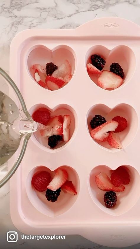 thetargetexplorer on Instagram: Fruit Ice Cubes! @trudeaucuisine @ballcanning @perrierusa Last week, I made hot cocoa bombs with this tray and now....fruit ice cubes!… Valentines Ice Cubes, Ice Cube Fruit, Cute Ice Cubes, Heart Shaped Ice Cubes, Heart Ice Cubes, Fruit Ice Cubes, Fancy Brunch, Heart Ice, Ice Heart