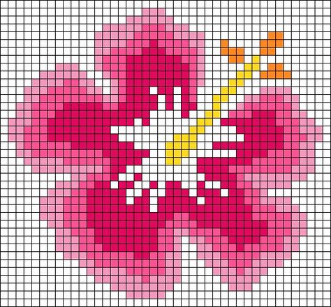 Hibiscus Granny Square, Hibiscus Pixel Grid, Alpha Pattern Hibiscus, Pixel Art Hibiscus, Flower Graph Pattern, Grid Crochet Patterns Flower, Tapestry Flower Pattern, Hibiscus Flower Pixel Art, Pixel Hibiscus