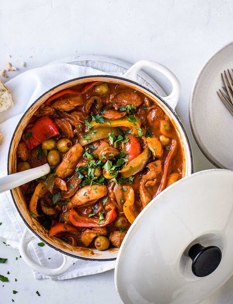 Freeze portions of this rich, smoky chicken and chorizo one-pot full of sunny Spanish flavour. Serve with rice or crusty bread and dive in Slow Cooker Recipes Uk, Chicken Chorizo Stew, Chorizo Stew, Chicken And Chorizo, Chicken Chorizo, Chorizo Recipes, Tagine Recipes, Savoury Recipes, Duck Recipes