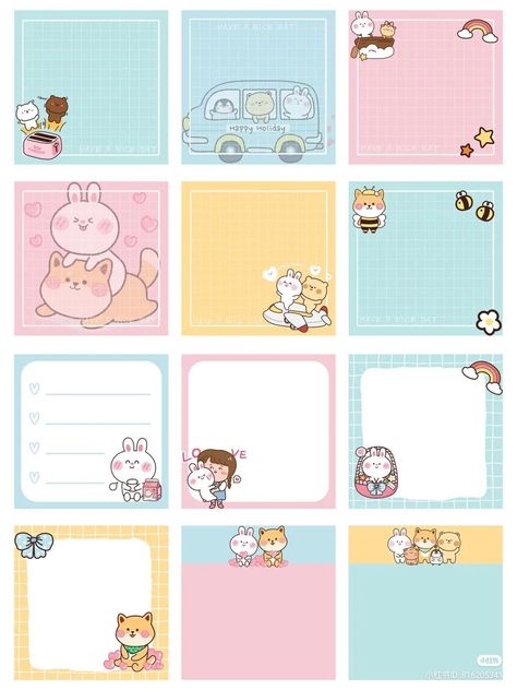 Cute Stickers Printable Kawaii Stamps, Sticky Note Crafts, Notepad Crafts, Kotak Bento, Memo Pad Design, Note Pad Design, Doodle Frame, Homemade Stickers, Note Writing Paper