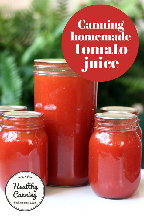 Tomato Juice - Healthy Canning Canning Tomato Juice, Homemade Tomato Juice, Tomato Juice Recipes, Steam Juicer, Healthy Canning, Canned Tomato Juice, Juice Healthy, Home Canning Recipes, Canning Recipe