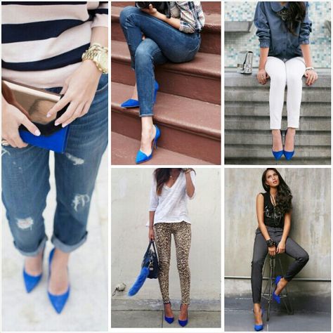 Cobalt Heels Outfit, Cobalt Blue Heels Outfit, Blue Kitten Heels Outfit, Royal Blue Boots Outfit, Royal Blue Heels Outfit, Blue Heels Outfit Ideas, Royal Blue Shoes Outfit, Blue Purse Outfit, Blue Boots Outfit