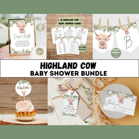 Boho Highland Cow Baby Shower Invitation Bundle, Gender Neutral Cow Baby Shower, Holy Cow Baby Shower Invitation Set, Editable Template by TheBabyShowerShopGR on Etsy Highland Cow Baby Shower Theme Boy, Highland Cow Baby Shower Theme Girl, Highland Cow Baby Shower Ideas, Cow Theme Baby Shower Ideas, Highland Cow Baby Shower Theme, Boho Highland Cow, Cow Baby Shower Theme, Cow Baby Shower Invitations, Baby 2024