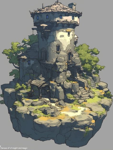 High Tower (Building) —day 5 Tower Concept Art, Mage Tower, Concept Landscape, Wizard Tower, Fantasy Locations, Scene Ideas, Castle Illustration, Tower Building, Building Concept