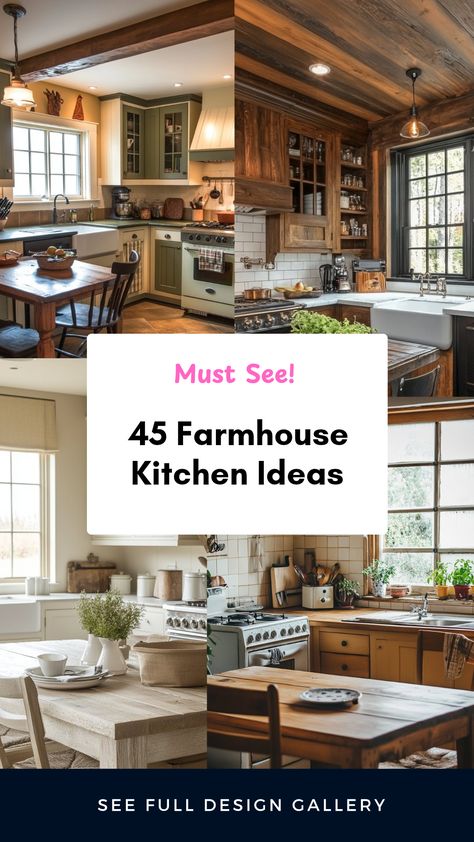 If you're looking to create an inviting farmhouse kitchen, explore these 45 stunning ideas filled with rustic charm. From cozy wood finishes to vintage accessories, each design emphasizes welcoming and warm aesthetics. Discover how to blend modern functionality with nostalgic decor to transform your kitchen into a cozy gathering space. Enjoy practical tips on layout, color schemes, and unique details that make a farmhouse kitchen truly special. Captivate your senses with these designs that encourage meals, laughter, and fond memories. Small Modern Country Kitchen, European Farmhouse Kitchen Inspiration, Farmhouse Kitchen Color Scheme Ideas, Timeless Farmhouse Kitchen, Warm Farmhouse Kitchen, Farmhouse Kitchen Dining Room Combo, Farmhouse Kitchens Ideas, Colonial Farmhouse Kitchen, Big Farmhouse Kitchen