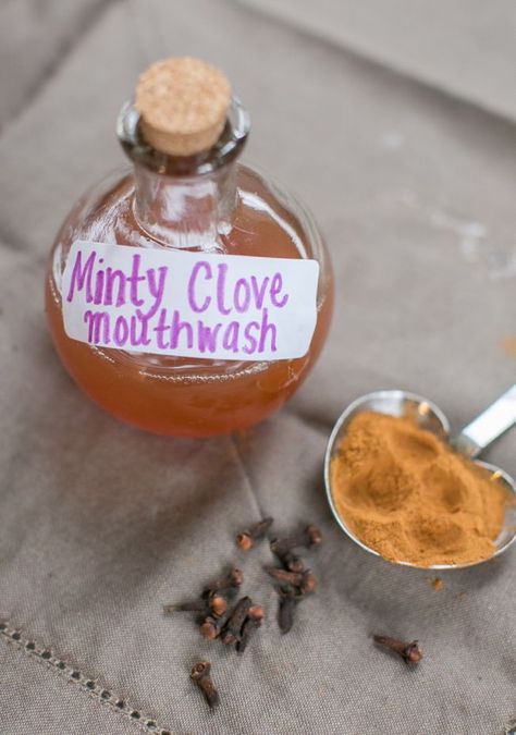 Homemade Minty Clove Mouthwash   Breath Spray | http://hellonatural.co/minty-clove-mouthwash-breath-spray/ Clove Mouthwash, Mint Mouthwash, Diy Toothpaste, Toothpaste Recipe, Homemade Mouthwash, Breath Spray, Mouth Wash, Homemade Toothpaste, Homeopathic Remedies