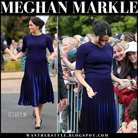 Navy Midi Skirt Outfit, Blue Top Outfit, Blue Skirt Outfits, Estilo Meghan Markle, Navy Short Sleeve Tops, Meghan Markle Outfits, Navy Midi Skirt, Rotorua New Zealand, Princess Meghan